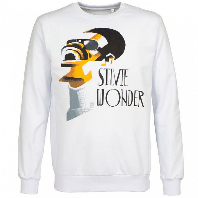 Толстовка «Меламед. Stevie Wonder», белая с логотипом в Астрахани заказать по выгодной цене в кибермаркете AvroraStore