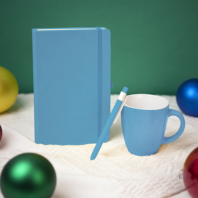 Подарочный набор HAPPINESS: блокнот, ручка, кружка, голубой с логотипом в Астрахани заказать по выгодной цене в кибермаркете AvroraStore