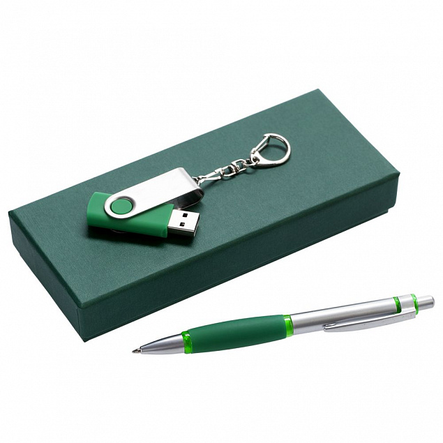 Набор Notes: ручка и флешка 8 Гб, зеленый с логотипом в Астрахани заказать по выгодной цене в кибермаркете AvroraStore
