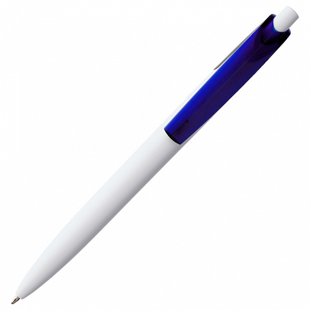 Ручка шариковая Bento, белая с синим с логотипом в Астрахани заказать по выгодной цене в кибермаркете AvroraStore