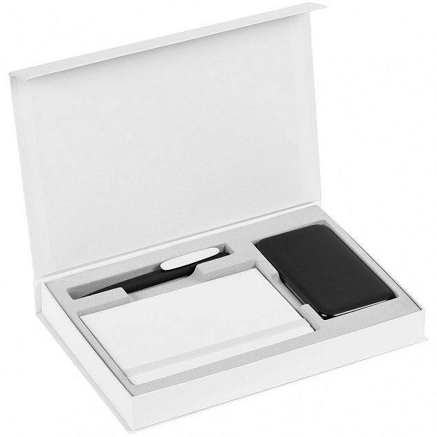 Коробка Silk с ложементом под ежедневник, аккумулятор и ручку, белая с логотипом в Астрахани заказать по выгодной цене в кибермаркете AvroraStore