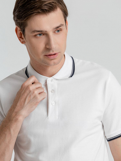 Рубашка поло мужская с контрастной отделкой Practice 270, белый/темно-синий с логотипом в Астрахани заказать по выгодной цене в кибермаркете AvroraStore