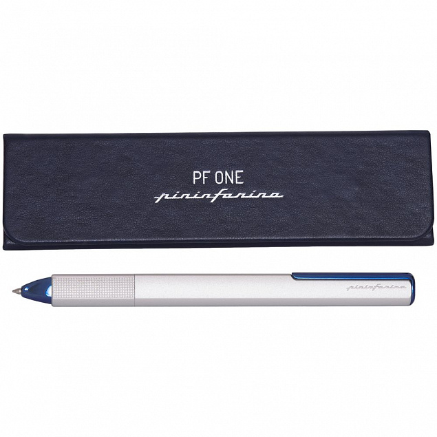 Ручка шариковая PF One, серебристая с синим с логотипом в Астрахани заказать по выгодной цене в кибермаркете AvroraStore