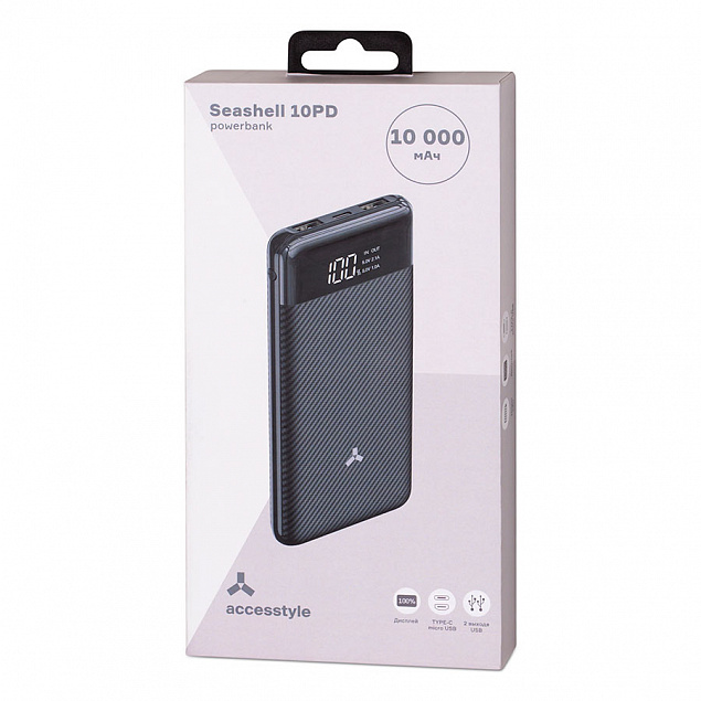 Внешний аккумулятор Accesstyle Seashell (10000 mAh), черный с логотипом в Астрахани заказать по выгодной цене в кибермаркете AvroraStore
