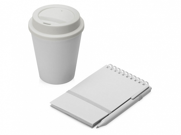 Антибактериальный набор с блокнотом и стаканом  Safe work, белый с логотипом в Астрахани заказать по выгодной цене в кибермаркете AvroraStore