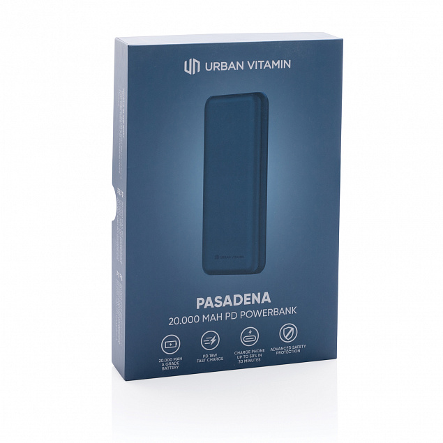 Внешний аккумулятор Urban Vitamin Pasadena с быстрой зарядкой PD, 18 Вт, 20000 мАч с логотипом в Астрахани заказать по выгодной цене в кибермаркете AvroraStore
