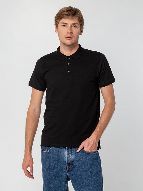 Рубашка поло мужская Virma Stretch, черная с логотипом в Астрахани заказать по выгодной цене в кибермаркете AvroraStore