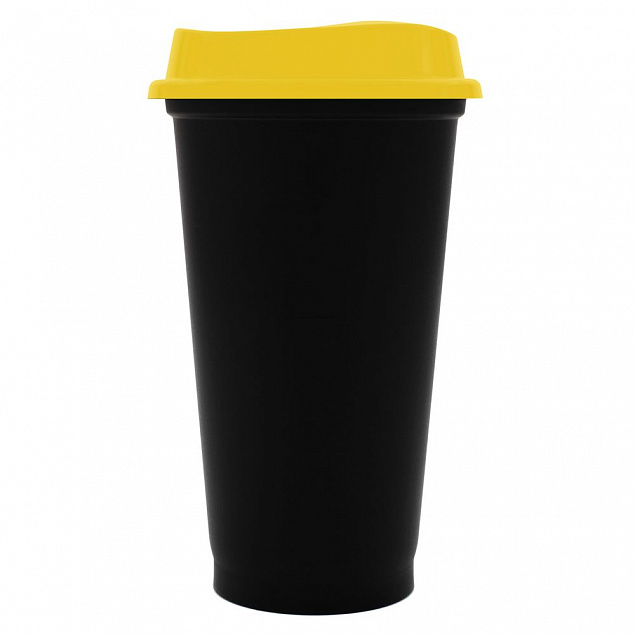Стакан с крышкой Color Cap Black, черный с желтым с логотипом в Астрахани заказать по выгодной цене в кибермаркете AvroraStore