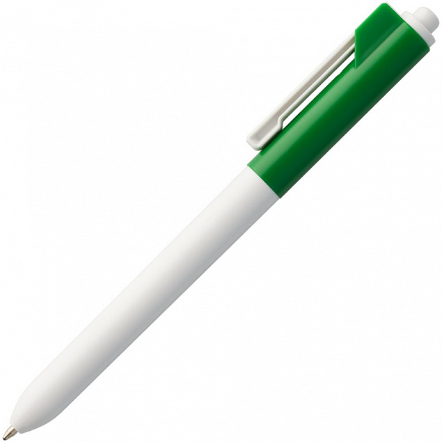 Ручка шариковая Hint Special, белая с зеленым с логотипом в Астрахани заказать по выгодной цене в кибермаркете AvroraStore