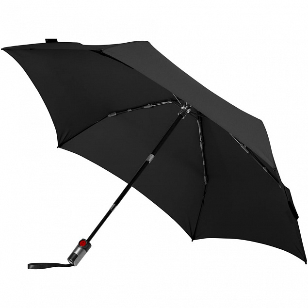 Зонт складной TS220 с безопасным механизмом, черный с логотипом в Астрахани заказать по выгодной цене в кибермаркете AvroraStore