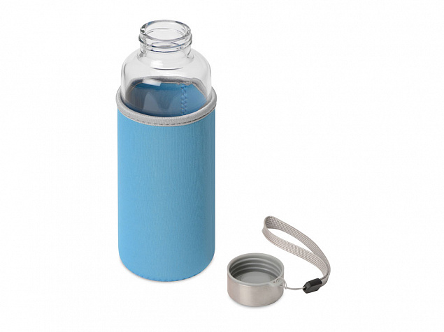 Бутылка для воды Pure c чехлом, 420 мл, голубой с логотипом в Астрахани заказать по выгодной цене в кибермаркете AvroraStore