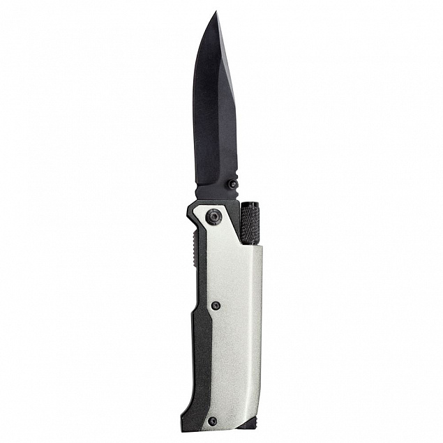 Нож складной с фонариком и огнивом Ster, серый с логотипом в Астрахани заказать по выгодной цене в кибермаркете AvroraStore