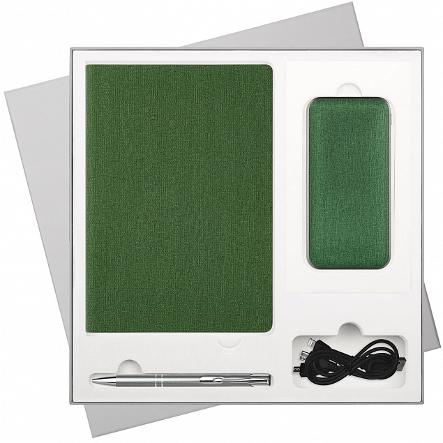 Подарочный набор Tweed, зеленый (ежедневник, ручка, аккумулятор) с логотипом в Астрахани заказать по выгодной цене в кибермаркете AvroraStore