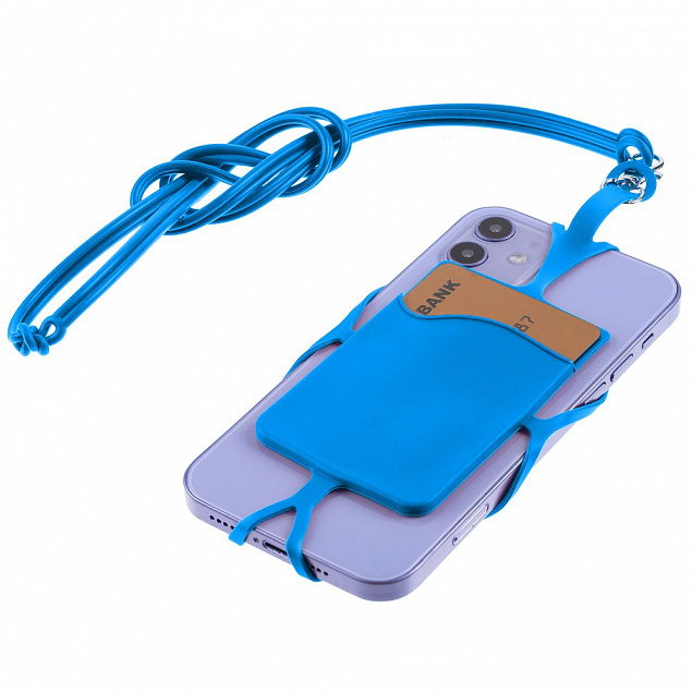 Картхолдер с креплением для телефона, синий с логотипом в Астрахани заказать по выгодной цене в кибермаркете AvroraStore