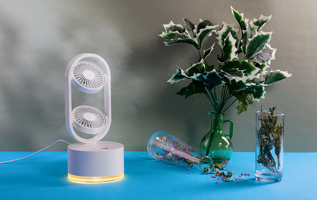 Портативный увлажнитель воздуха "Smart Wind" с двумя вентиляторами с логотипом в Астрахани заказать по выгодной цене в кибермаркете AvroraStore