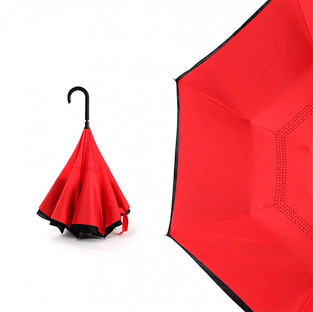 Зонт-трость механический  Chaplin, черно-красный с логотипом в Астрахани заказать по выгодной цене в кибермаркете AvroraStore