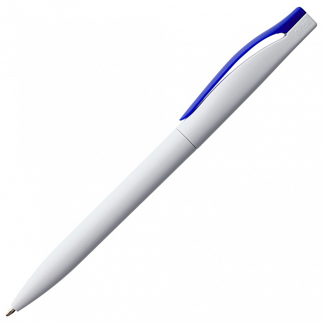 Ручка шариковая Pin, белая с синим с логотипом в Астрахани заказать по выгодной цене в кибермаркете AvroraStore