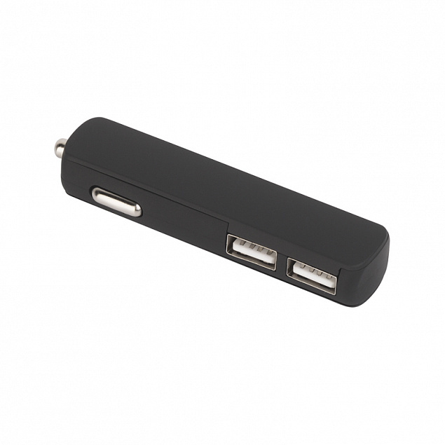 Автомобильное зарядное устройство "Slam"с 2-мя разъёмами USB, покрытие soft touch черный с логотипом в Астрахани заказать по выгодной цене в кибермаркете AvroraStore