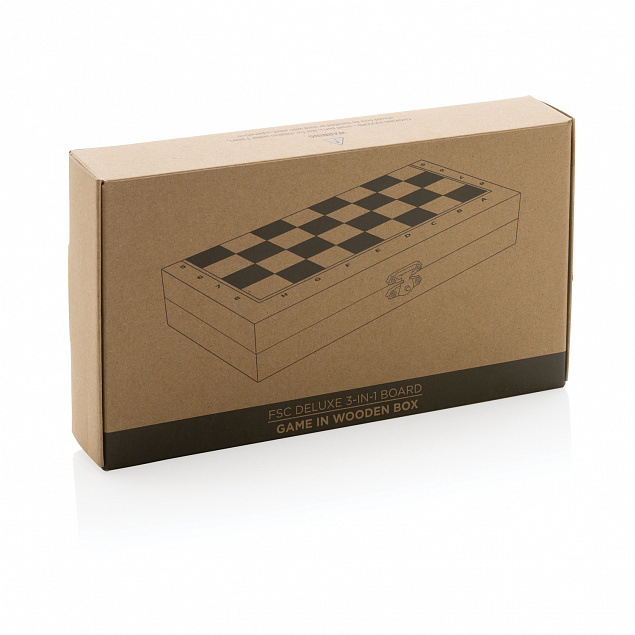 Набор настольных игр 3-в-1 в деревянной коробке FSC® с логотипом в Астрахани заказать по выгодной цене в кибермаркете AvroraStore
