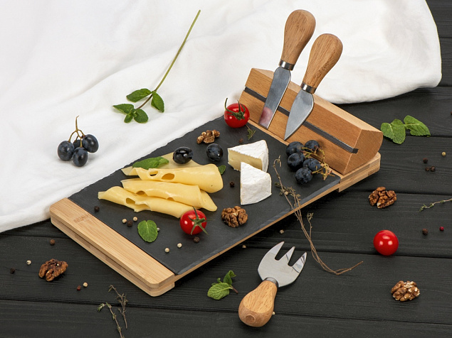 Набор для сыра из бамбука и сланца «Taleggio» с логотипом в Астрахани заказать по выгодной цене в кибермаркете AvroraStore