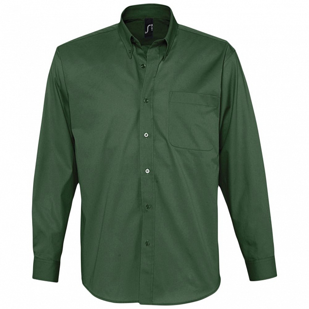 Рубашка мужская с длинным рукавом BEL AIR, темно-зеленая с логотипом в Астрахани заказать по выгодной цене в кибермаркете AvroraStore