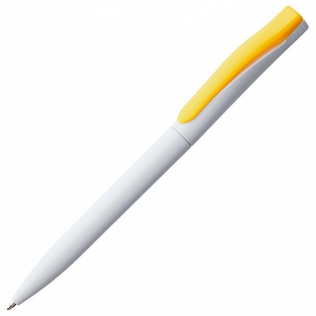 Ручка шариковая Pin, белая с желтым с логотипом в Астрахани заказать по выгодной цене в кибермаркете AvroraStore