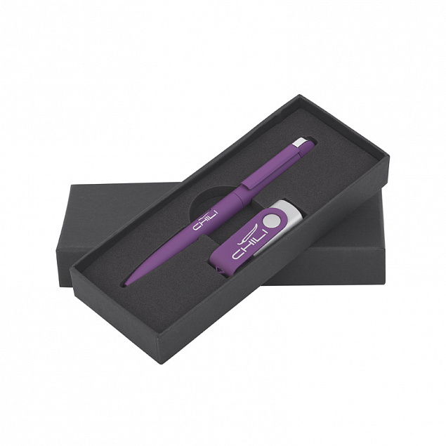Набор ручка + флеш-карта 16 Гб в футляре, фиолетовый, покрытие soft touch с логотипом в Астрахани заказать по выгодной цене в кибермаркете AvroraStore