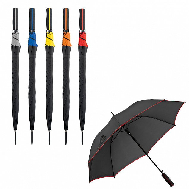 Зонт-трость Jenna, черный с красным с логотипом в Астрахани заказать по выгодной цене в кибермаркете AvroraStore
