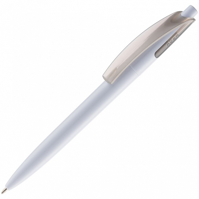 Ручка шариковая Bento, белая с серым с логотипом в Астрахани заказать по выгодной цене в кибермаркете AvroraStore