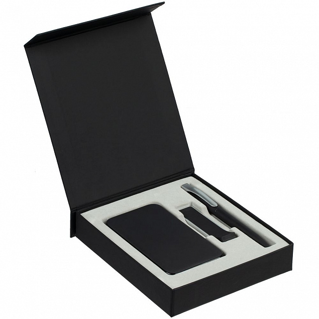 Коробка Latern для аккумулятора 5000 мАч, флешки и ручки, черная с логотипом в Астрахани заказать по выгодной цене в кибермаркете AvroraStore