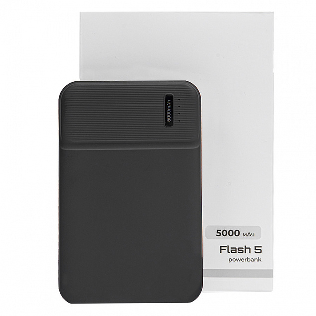 Универсальный аккумулятор OMG Flash 5 (5000 мАч) с подсветкой и soft touch, черный, 9,8х6.3х1,3 см с логотипом в Астрахани заказать по выгодной цене в кибермаркете AvroraStore