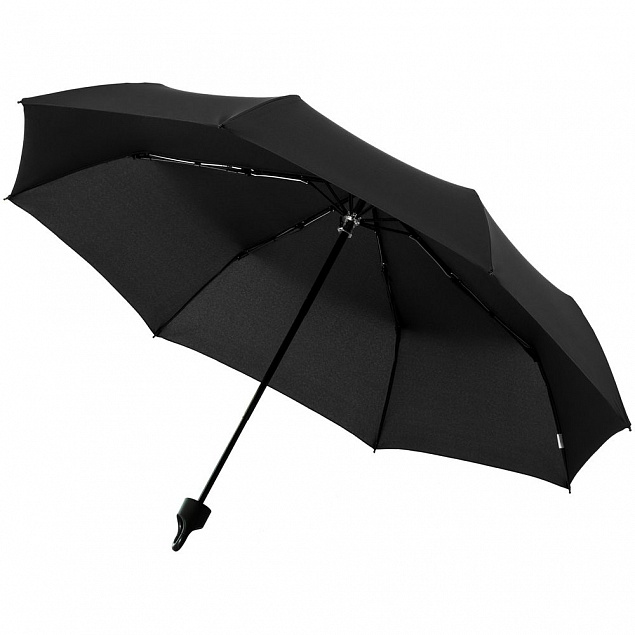 Зонт складной Clevis с ручкой-карабином, черный с логотипом в Астрахани заказать по выгодной цене в кибермаркете AvroraStore
