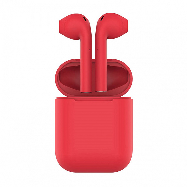 Наушники беспроводные с зарядным боксом TWS AIR SOFT, цвет красный  с логотипом в Астрахани заказать по выгодной цене в кибермаркете AvroraStore