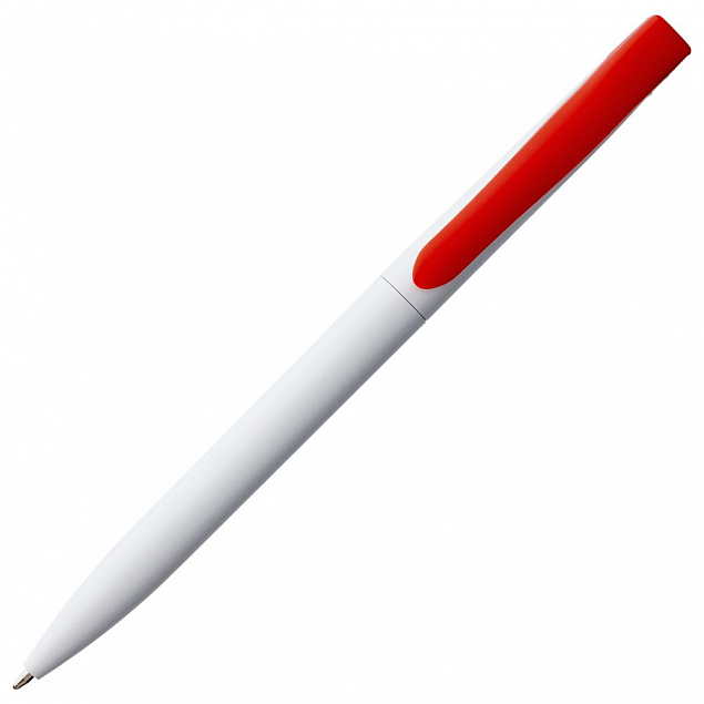 Ручка шариковая Pin, белая с красным с логотипом в Астрахани заказать по выгодной цене в кибермаркете AvroraStore