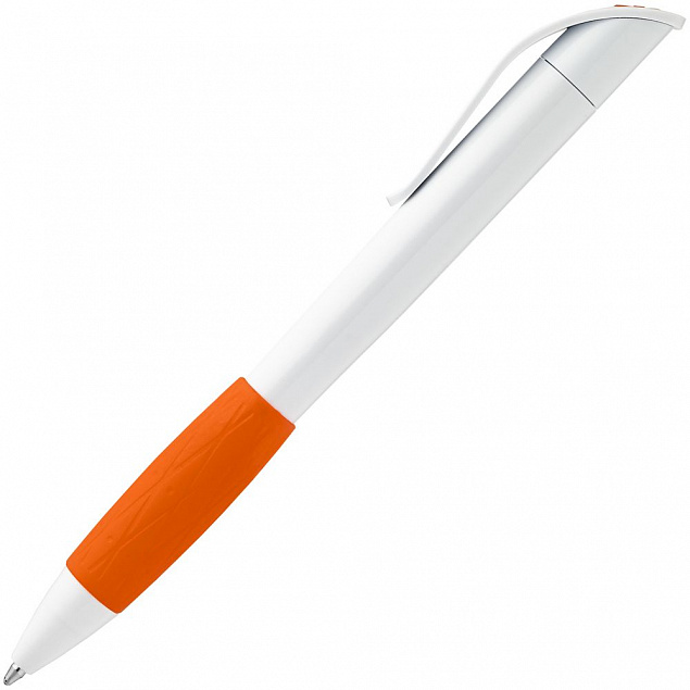 Ручка шариковая Grip, белая с оранжевым с логотипом в Астрахани заказать по выгодной цене в кибермаркете AvroraStore
