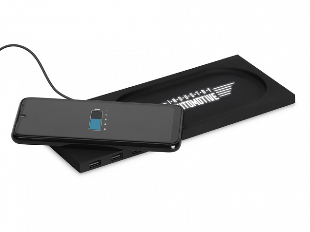 Беспроводное настольное зарядное устройство Glide с подсветкой, soft-touch с логотипом в Астрахани заказать по выгодной цене в кибермаркете AvroraStore