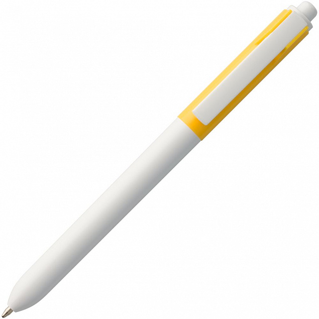 Ручка шариковая Hint Special, белая с желтым с логотипом в Астрахани заказать по выгодной цене в кибермаркете AvroraStore