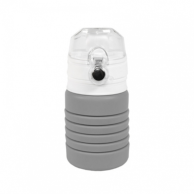 Бутылка для воды складная с карабином SPRING; серая, 550/250 мл, силикон с логотипом в Астрахани заказать по выгодной цене в кибермаркете AvroraStore