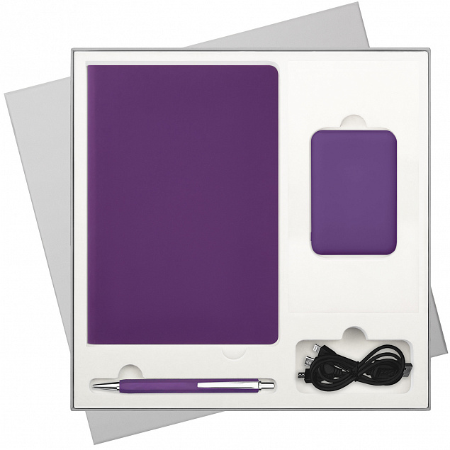 Подарочный набор Spark, фиолетовый (ежедневник, ручка, аккумулятор) с логотипом в Астрахани заказать по выгодной цене в кибермаркете AvroraStore