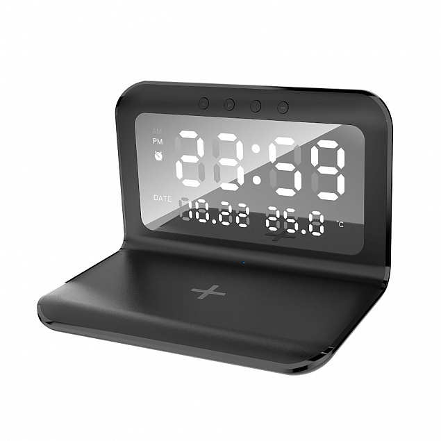 Настольные часы "Smart Time" с беспроводным (15W) зарядным устройством, будильником и термометром, со съёмным дисплеем с логотипом в Астрахани заказать по выгодной цене в кибермаркете AvroraStore