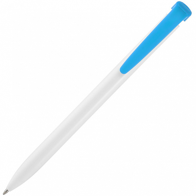 Ручка шариковая Favorite, белая с голубым с логотипом в Астрахани заказать по выгодной цене в кибермаркете AvroraStore