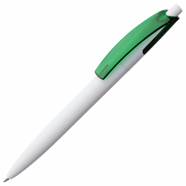 Ручка шариковая Bento, белая с зеленым с логотипом в Астрахани заказать по выгодной цене в кибермаркете AvroraStore
