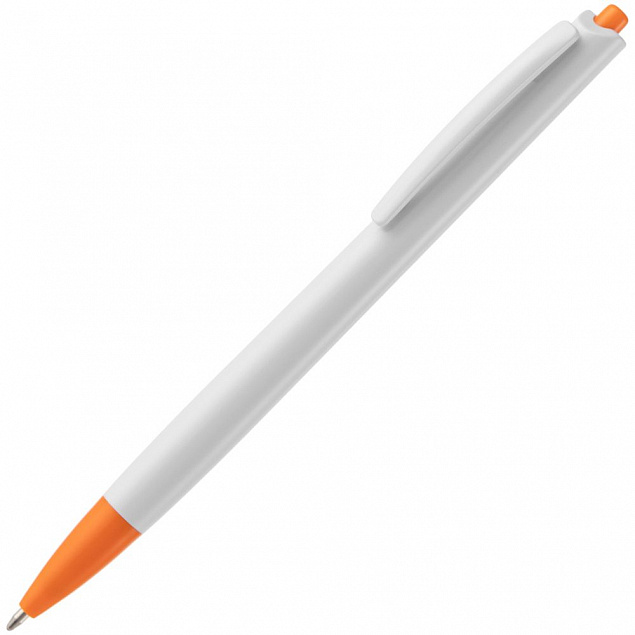 Ручка шариковая Tick, белая с оранжевым с логотипом в Астрахани заказать по выгодной цене в кибермаркете AvroraStore