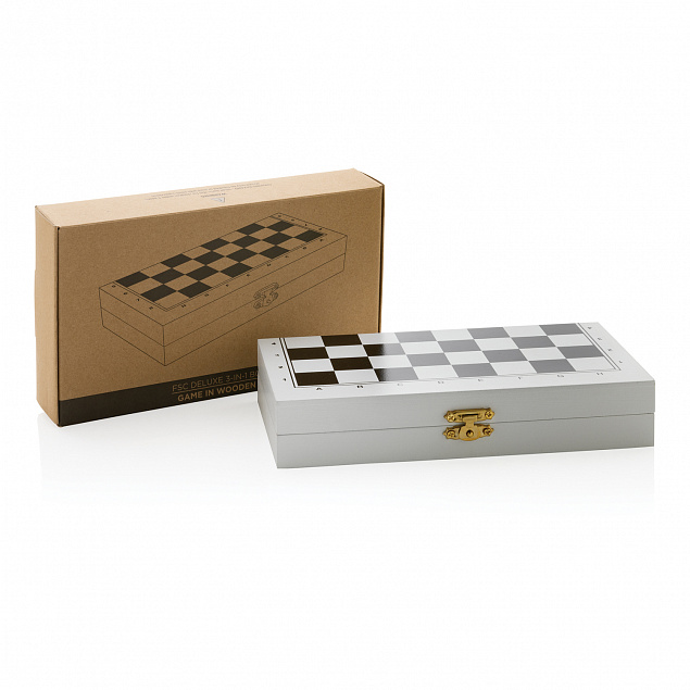 Набор настольных игр 3-в-1 в деревянной коробке FSC® с логотипом в Астрахани заказать по выгодной цене в кибермаркете AvroraStore