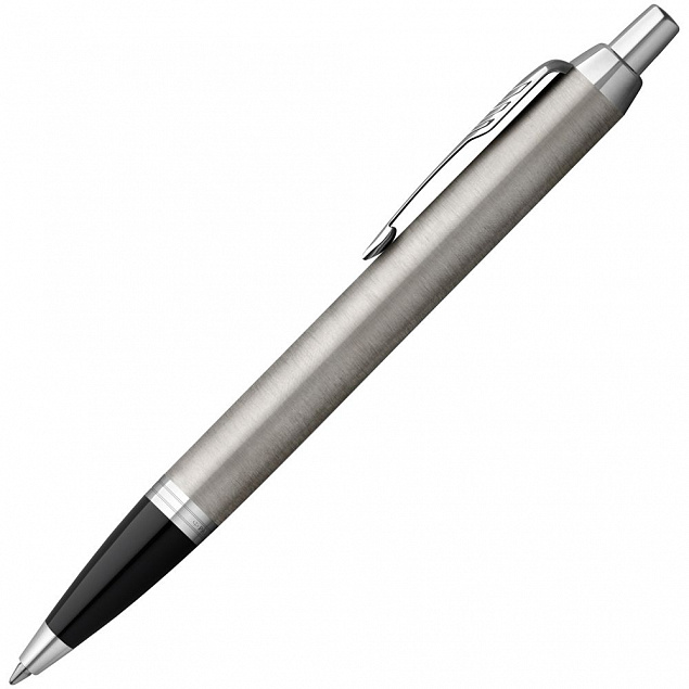 Ручка шариковая Parker IM Essential Stainless Steel CT, серебристая с черным с логотипом в Астрахани заказать по выгодной цене в кибермаркете AvroraStore