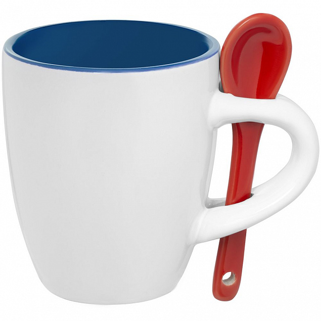 Кофейная кружка Pairy с ложкой, синяя с красной с логотипом в Астрахани заказать по выгодной цене в кибермаркете AvroraStore