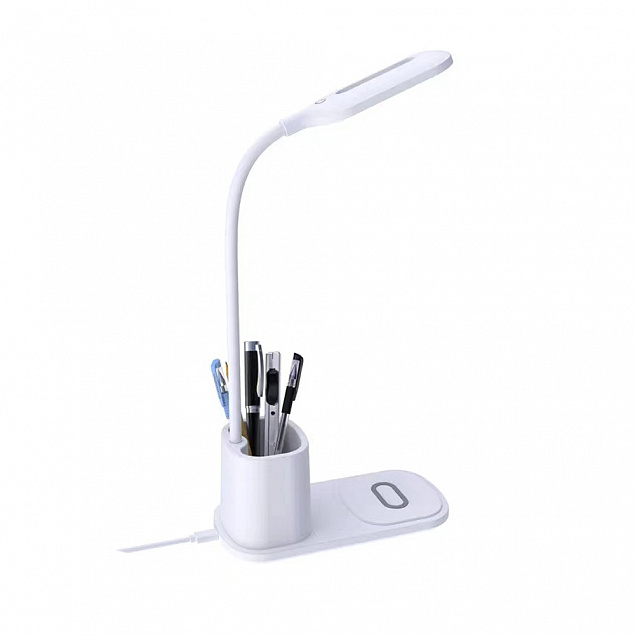 Настольная лампа Tenza с беспроводной зарядкой и держателем для ручек - Белый BB с логотипом в Астрахани заказать по выгодной цене в кибермаркете AvroraStore