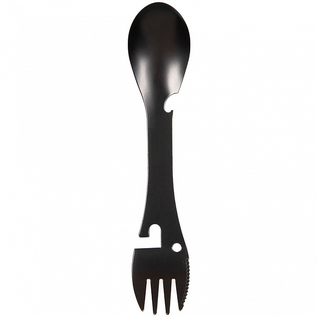 Походный столовый прибор Full Spoon, черный с логотипом в Астрахани заказать по выгодной цене в кибермаркете AvroraStore