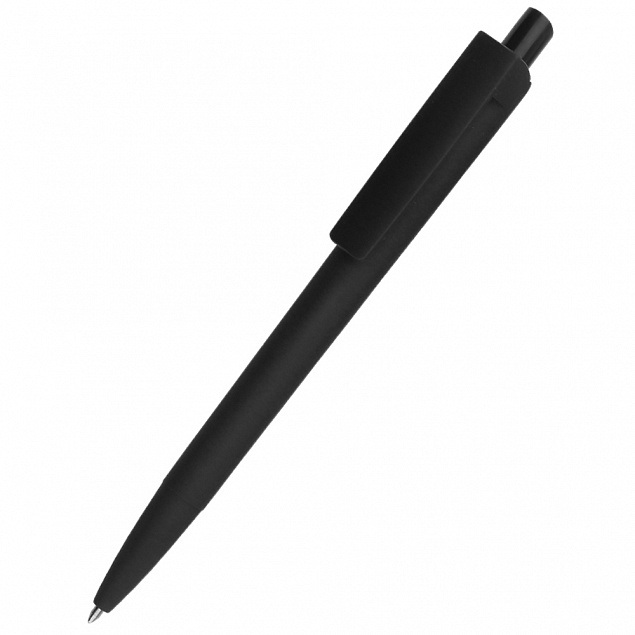 Ручка пластиковая Agata софт-тач, чёрная с логотипом в Астрахани заказать по выгодной цене в кибермаркете AvroraStore