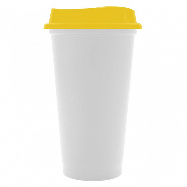 Стакан с крышкой Color Cap White, белый с желтым с логотипом в Астрахани заказать по выгодной цене в кибермаркете AvroraStore